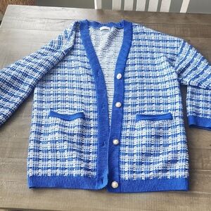 Babaton Blue and White Checkered Cardigan